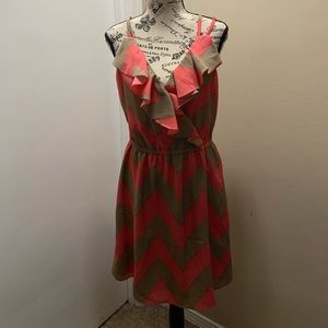 BCBGeneration  Brown Pink Chevron Ruffle Dress M